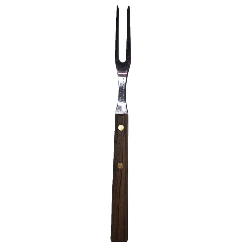 Vtg R.H. Forschner Co Carving Serving Turning Fork Wood Handle Stainless Brazil